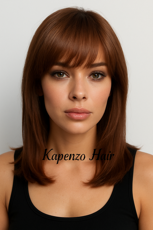 Cinnamon Brown European Wig with Feathered Bangs