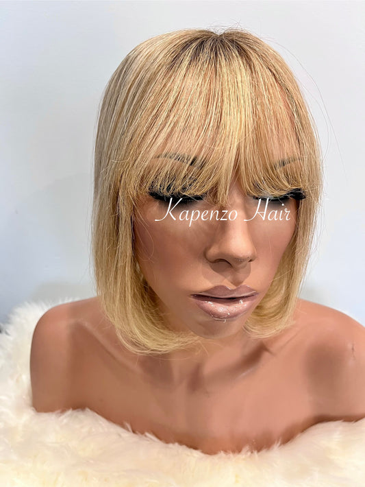 Blonde Topper 10-12inch Bangs with Root
