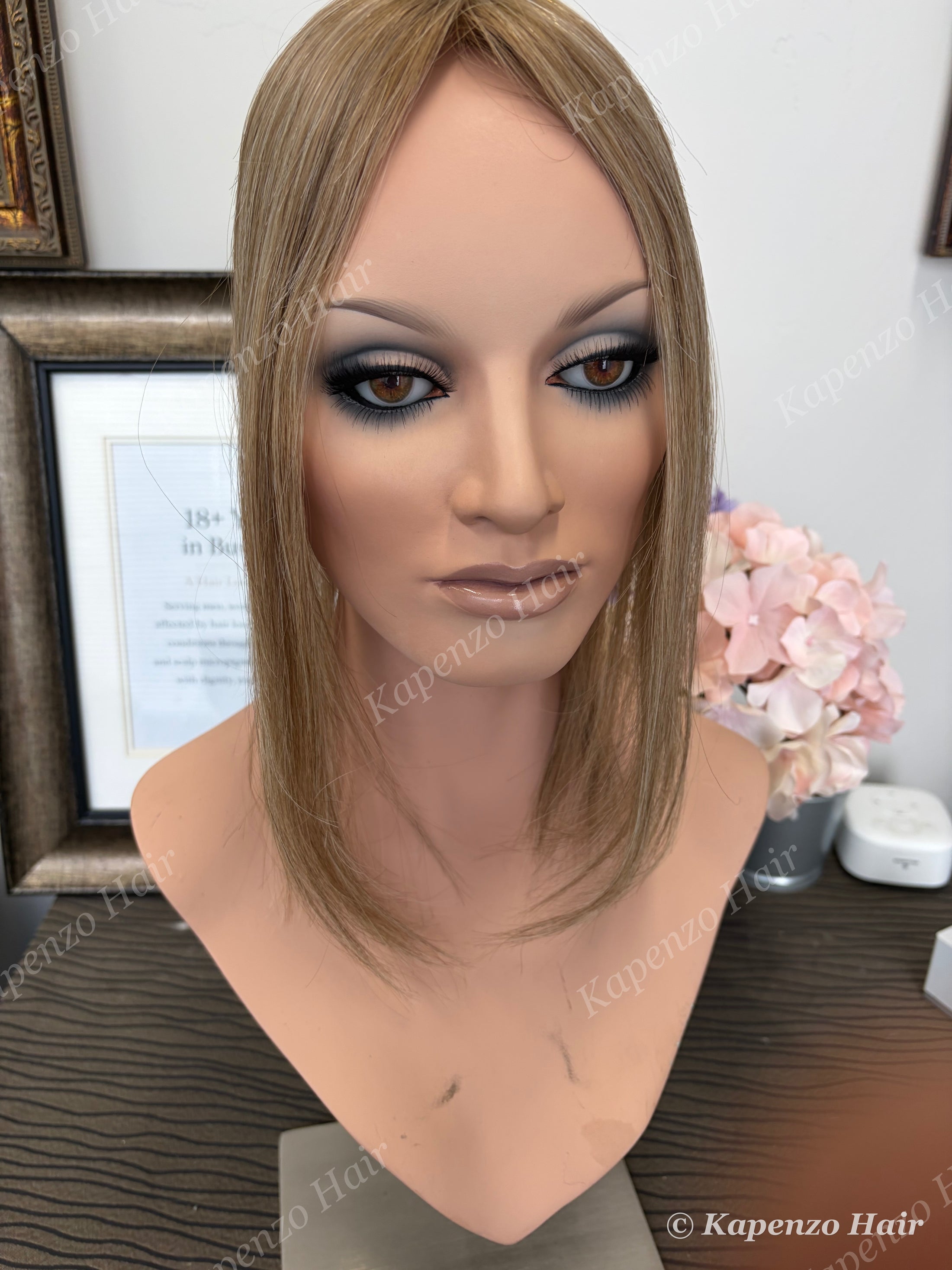 14”-16” Rooted Beige Blonde Human Hair Topper