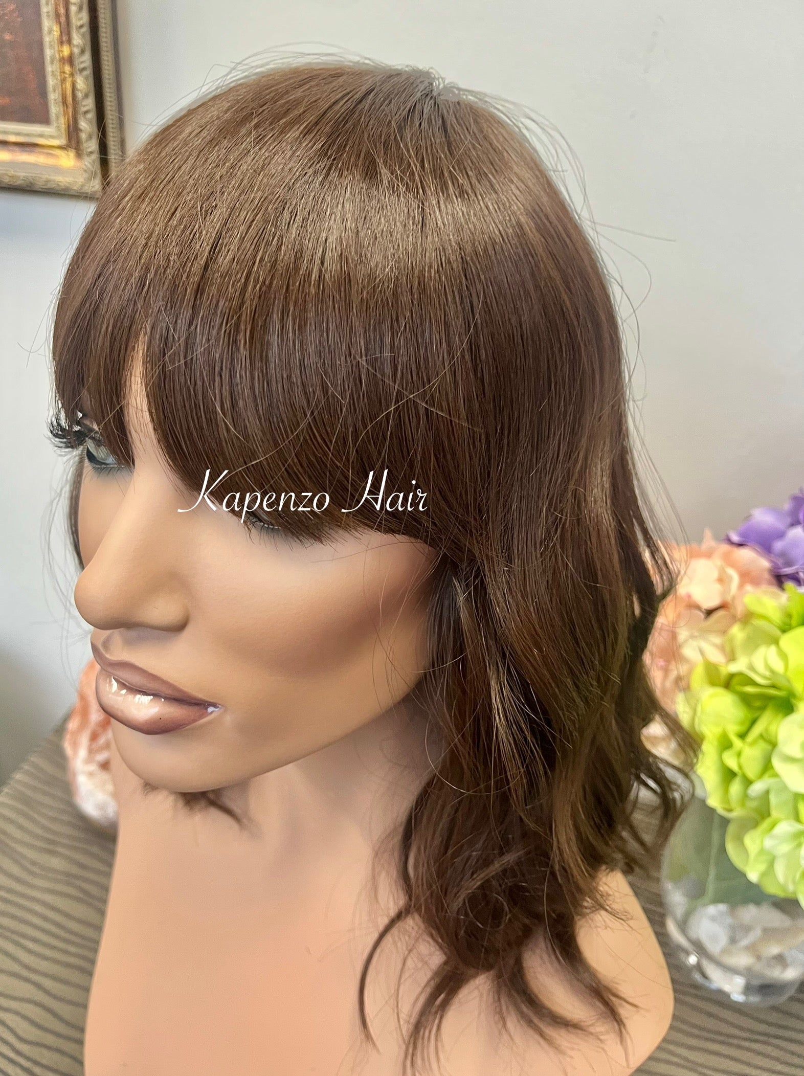 Espresso Brown Synthetic LUX Wig with Bangs – Soft Waves