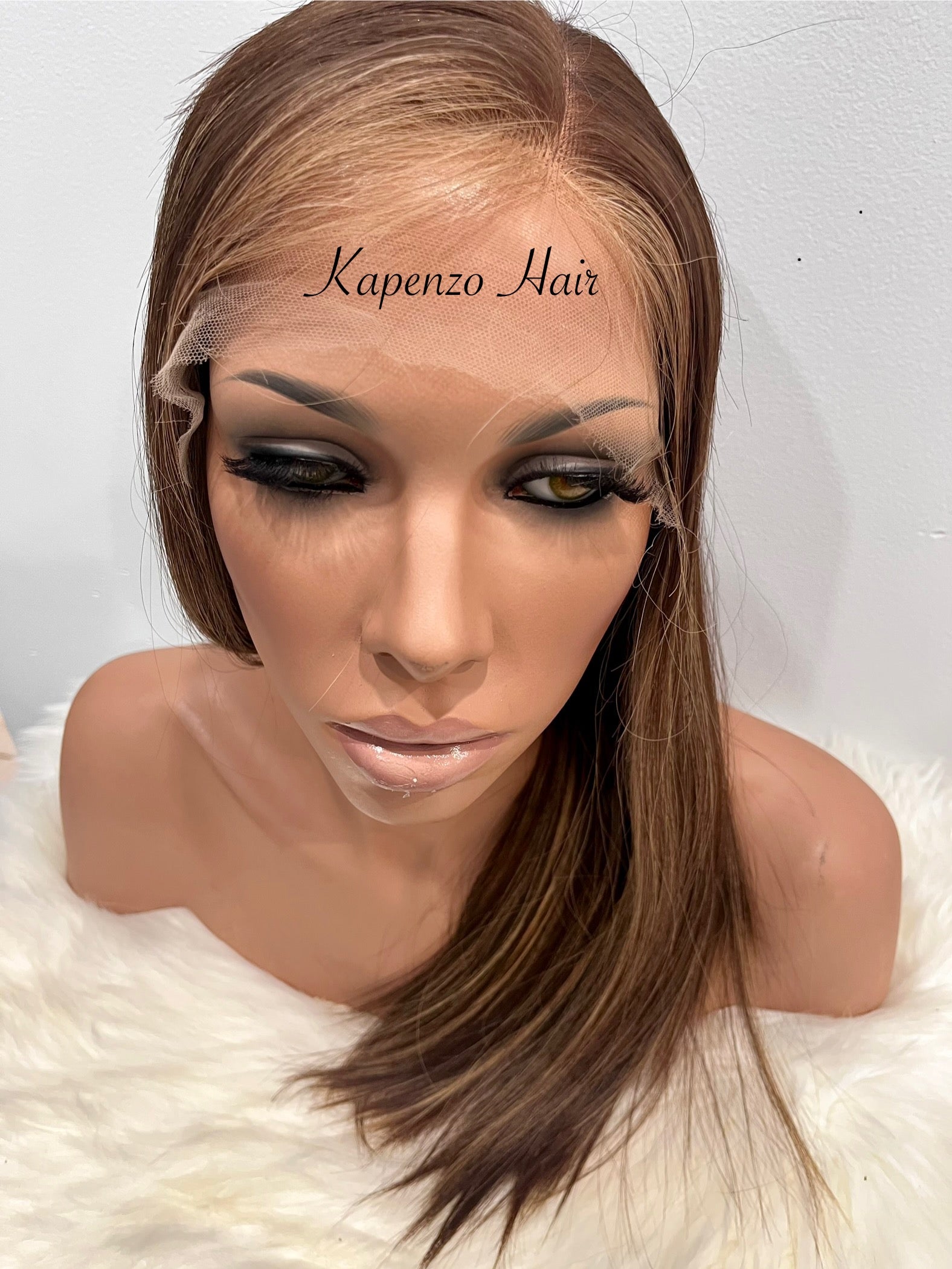 European Hair Wig Brown with Highlights– Lace Front