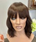 Load image into Gallery viewer, Espresso Brown Synthetic LUX Wig with Bangs – Soft Waves
