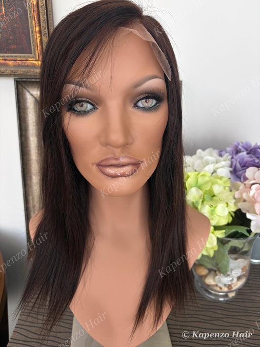 16inch Dark Chocolate Brown Human Hair Wig
