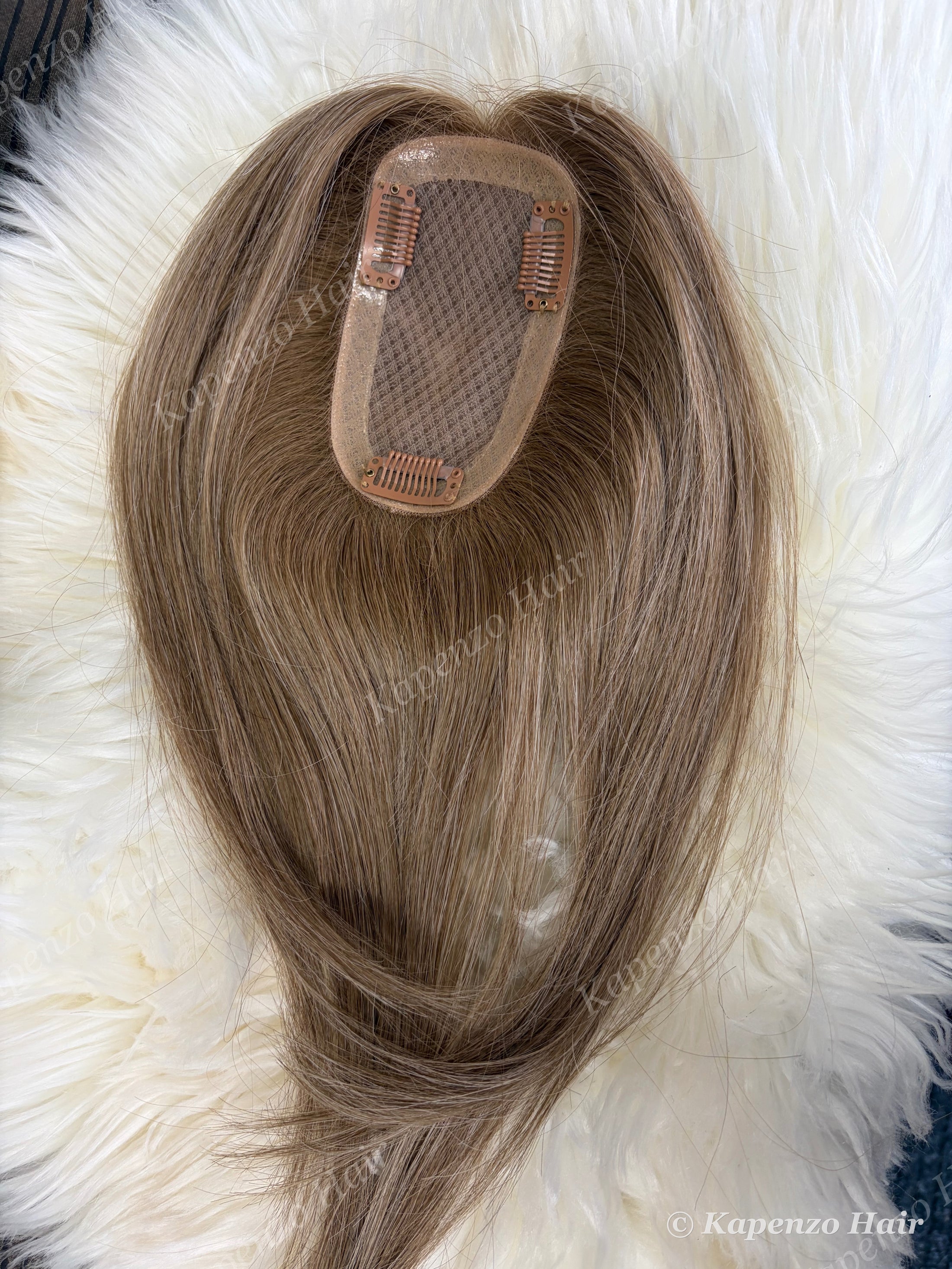 14”-16” Rooted Beige Blonde Human Hair Topper