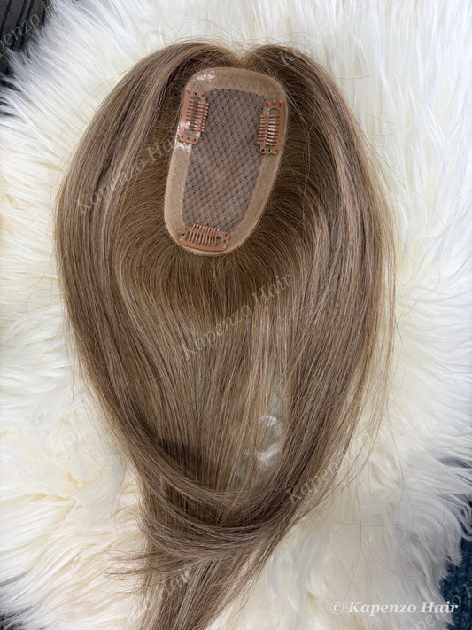 14”-16” Rooted Beige Blonde Human Hair Topper