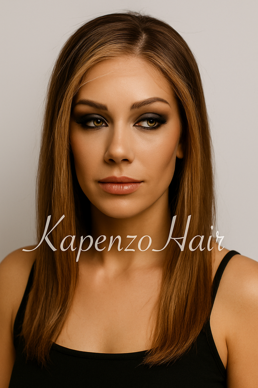 European Hair Wig Brown with Highlights– Lace Front