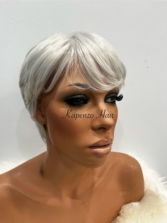 Short Silver Pixie Wig – Synthetic Hair
