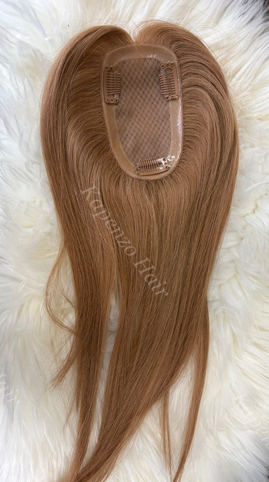 14”-16” Copper-Strawberry Blonde Human Hair Topper