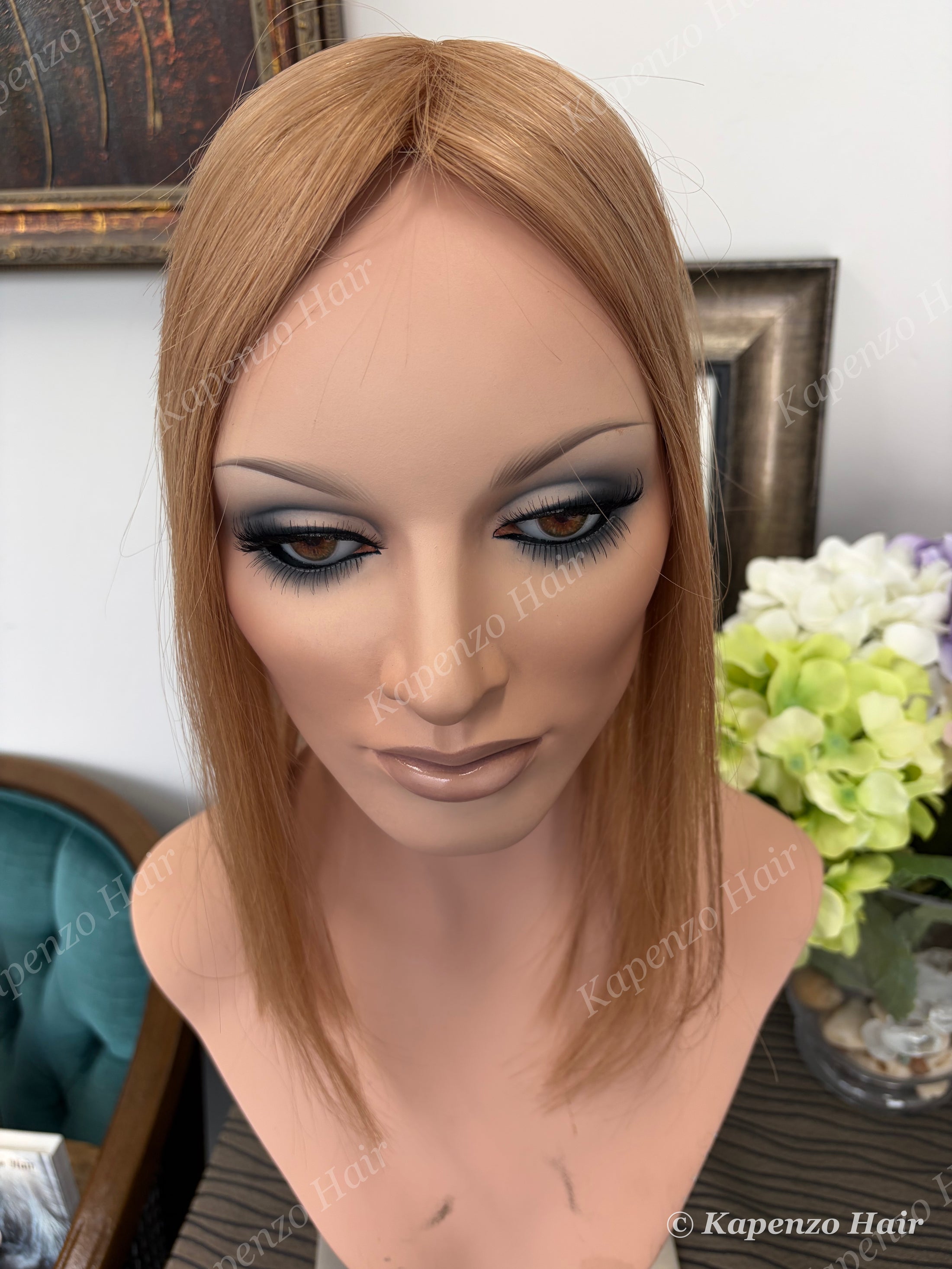 14”-16” Copper-Strawberry Blonde Human Hair Topper