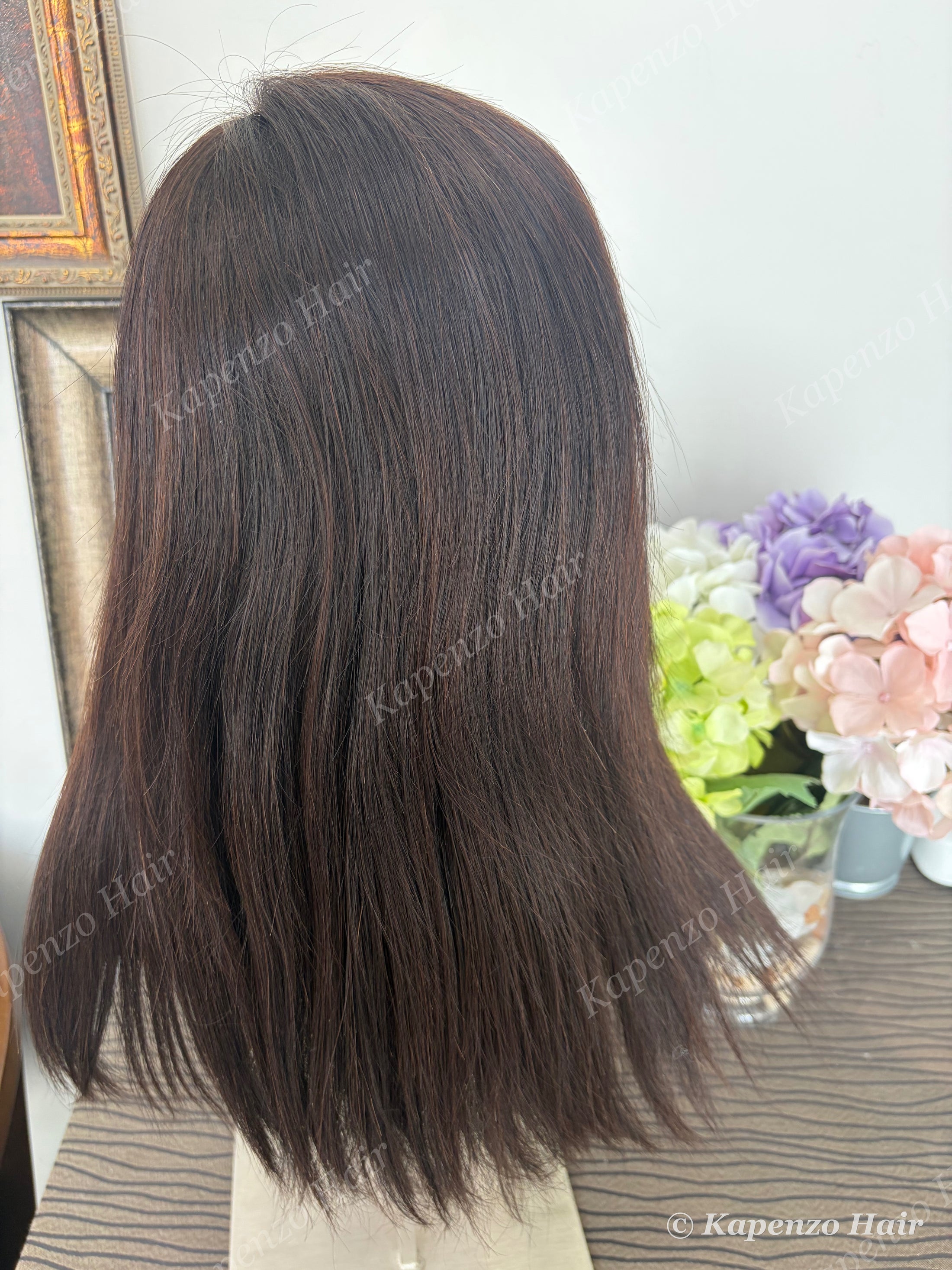 16inch Dark Chocolate Brown Human Hair Wig