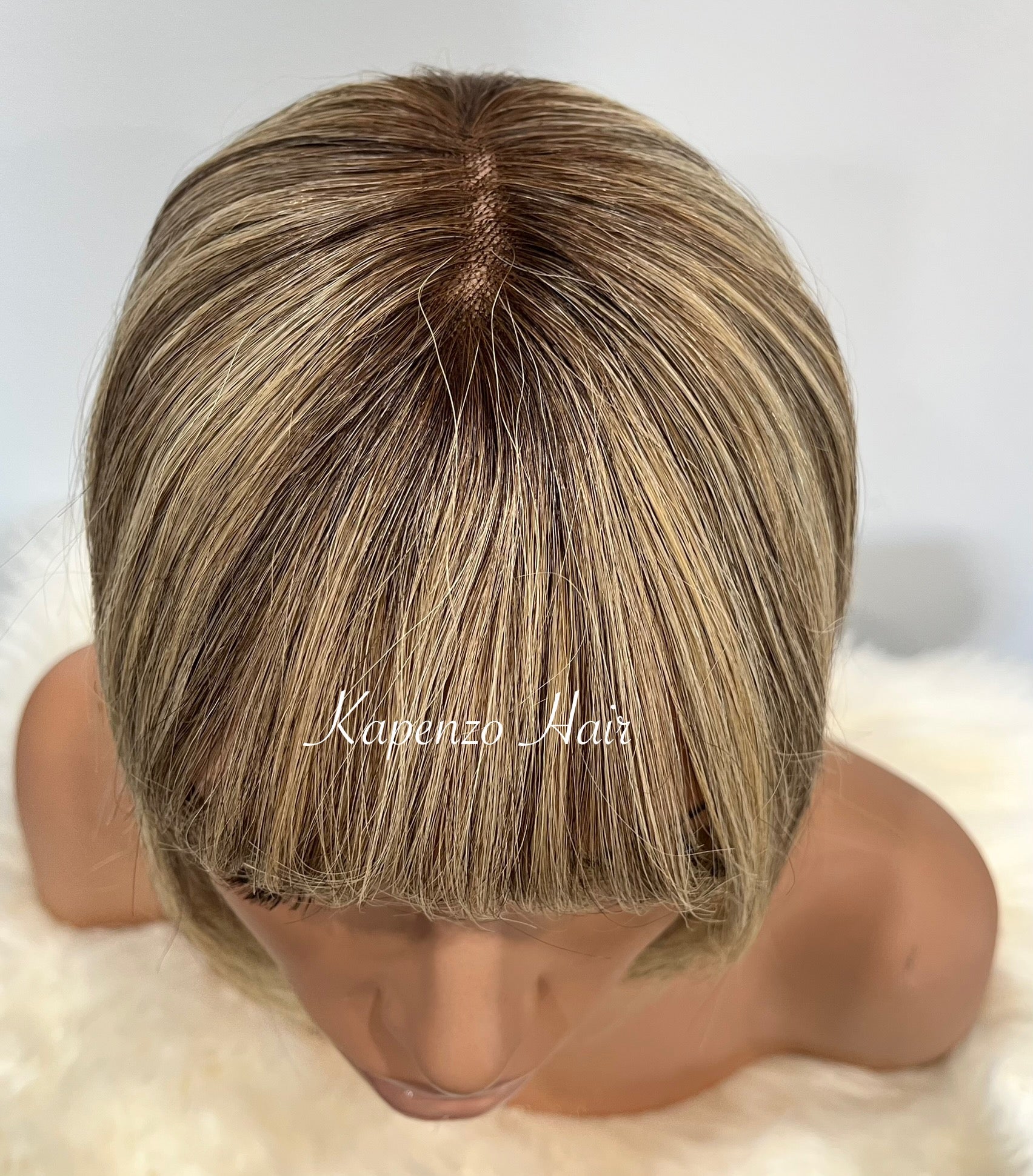12-14inch Ash Blonde Topper with Roots
