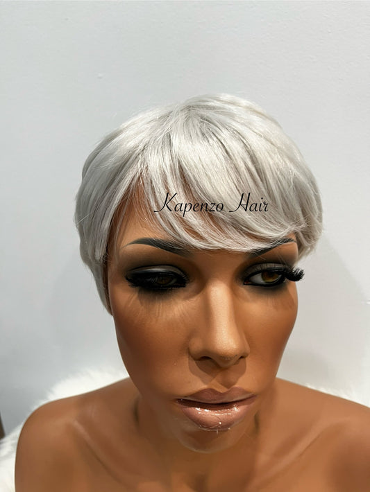 Short Silver Pixie Wig – Synthetic Hair